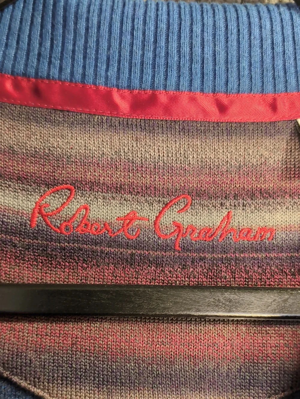 Robert Graham Full Zip Up Cardigan Sweater Size Large in Navy Blue/Gray Cotton